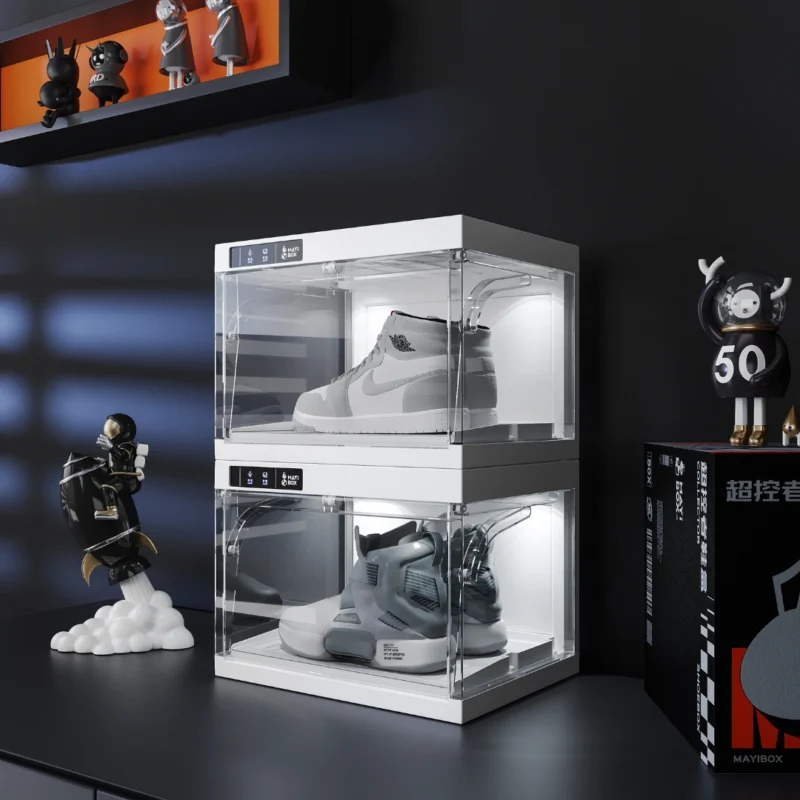 HOUZE - 'SoleMate' IllumiCube: Remote-Lit Shoe Display Transparent Stackable Box - Organizer | Storage