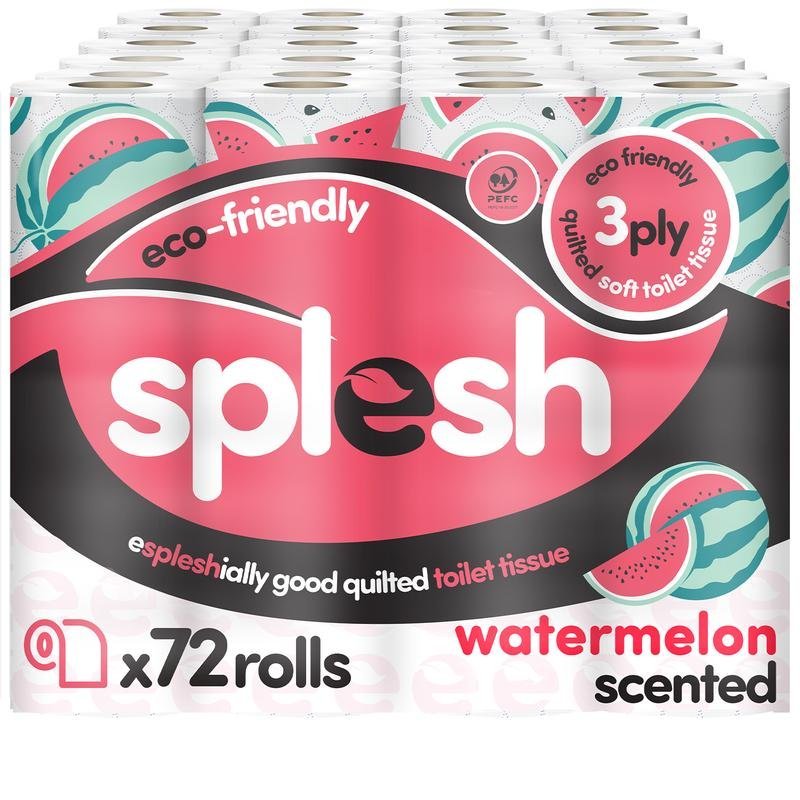 Splesh Quilted Toilet Roll Luxury Watermelon 3-Ply Soft Toilet Paper, 72 Rolls