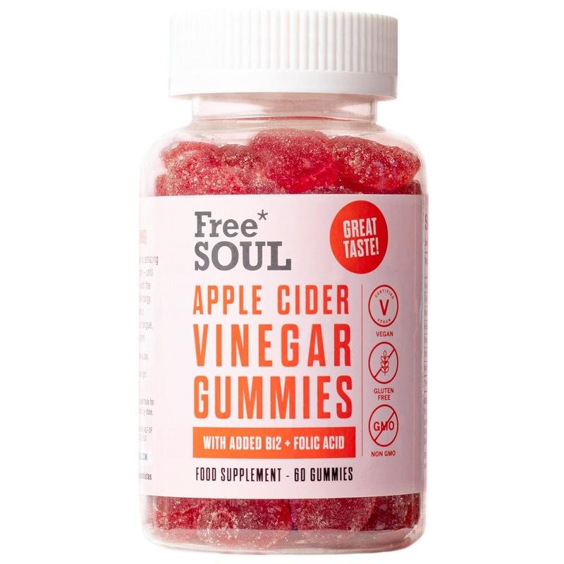 Apple Cider Vinegar Gummies by Free Soul-ACVwith the Mother, Vitamin B12 & Folate | GlutenFree, Vegan, Natural |60 Gummies