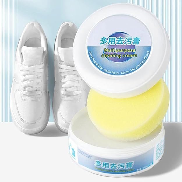 Shoes Multifunctional Cleaning Cream, All Purpose Cleaning Removal Decontaminate, Shoes Multifunctional Cleaning Cream, Shoes Whitening Cleansing Cream with Sponge